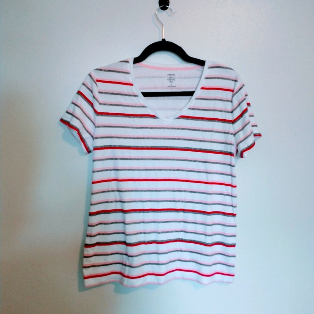 Croft and Barrow the classic tee size large. Striped short sleeve v neck